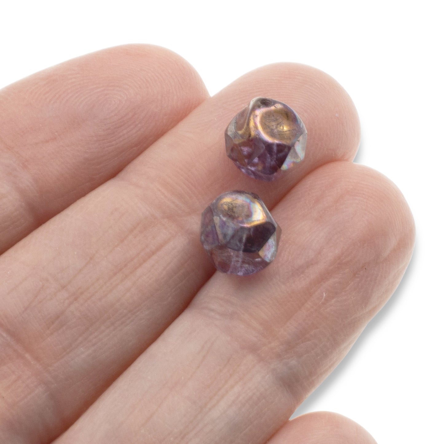 Purple Marbled Patina 9mm Baroque Central Cut - Raven's Journey Czech Glass - 10-Pack