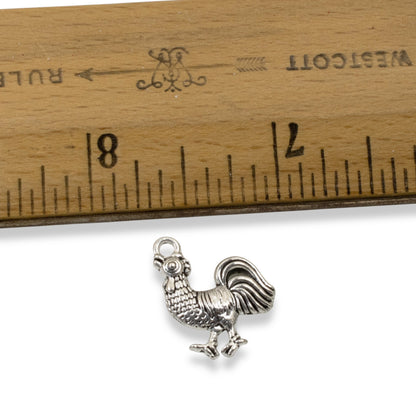 Silver Rooster Charms, 10-Pack Farm Chicken Country Jewelry Making Pendants