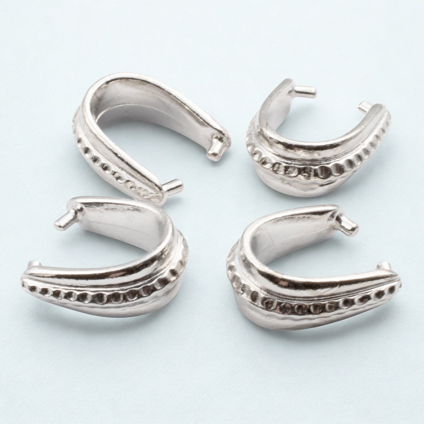 Silver Hammered Pinch Bails, 4-Pack White Bronze 14mm x 7mm Pendant Holders