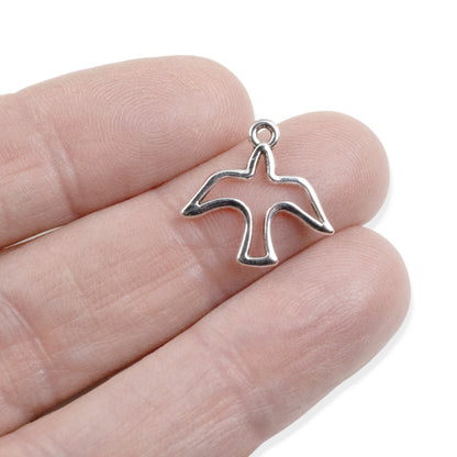 Silver Peace Dove Charms 20-Pack, Open Silhouette Spiritual Peace Jewelry Making