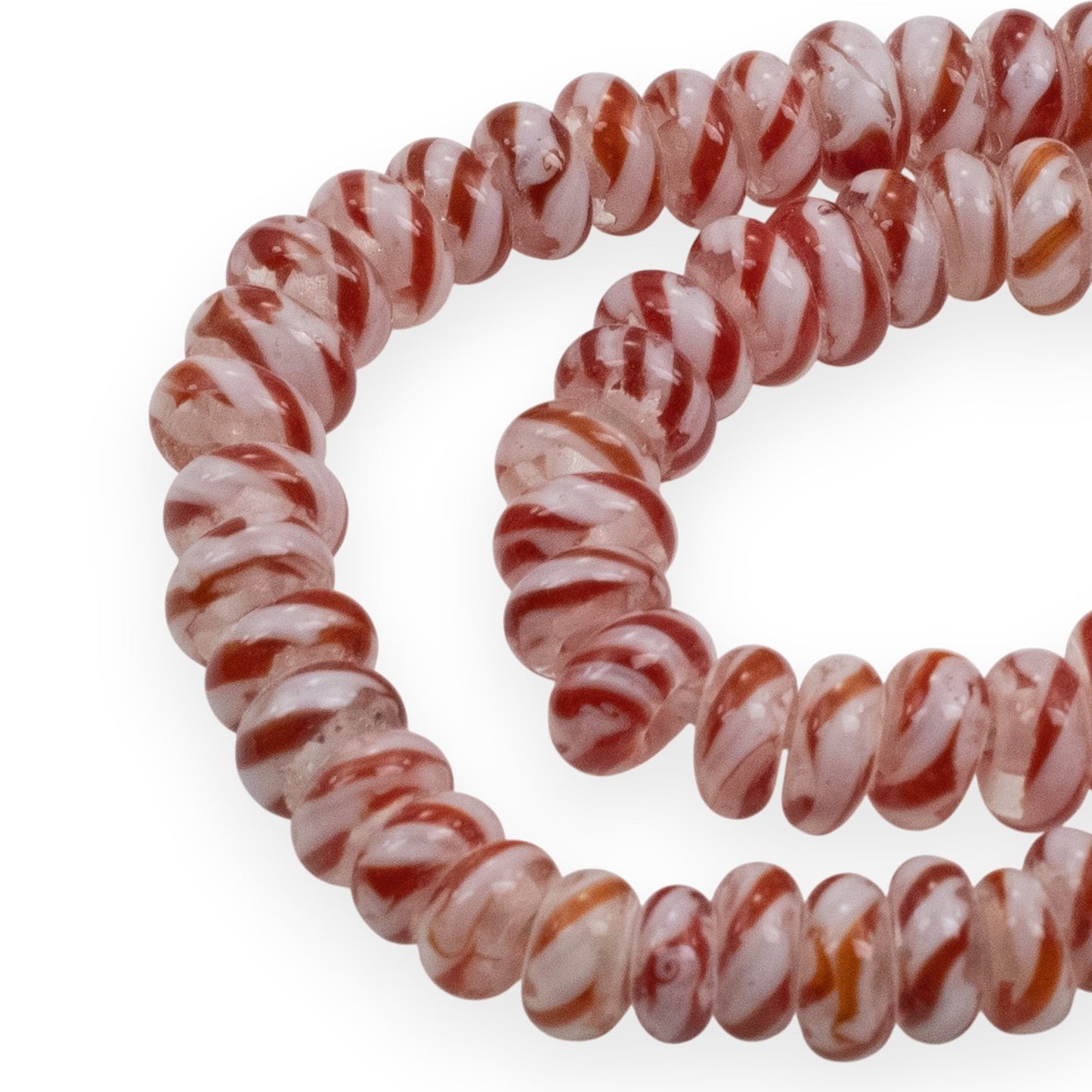 Red White Peppermint Stripe Rondelle Glass Beads: Indonesian Lampwork 17 Inch Strand 135 Beads Christmas Holiday Jewelry Making