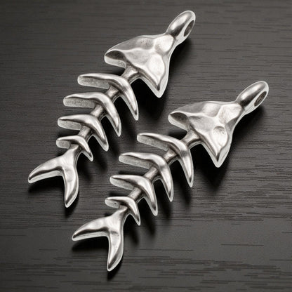 Silver Fishbone Skeleton Pendants: 2Pcs Fishing Beach Coastal Jewelry Supplies