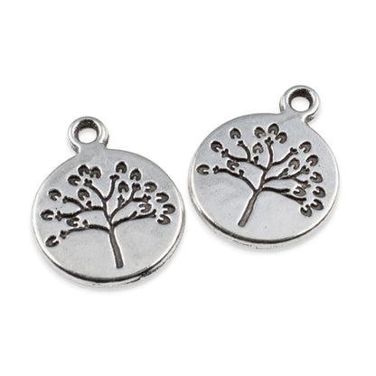 Tree Coin Charms 6-Pack: Silver Nature Tree of Life Spiritual Jewelry Making