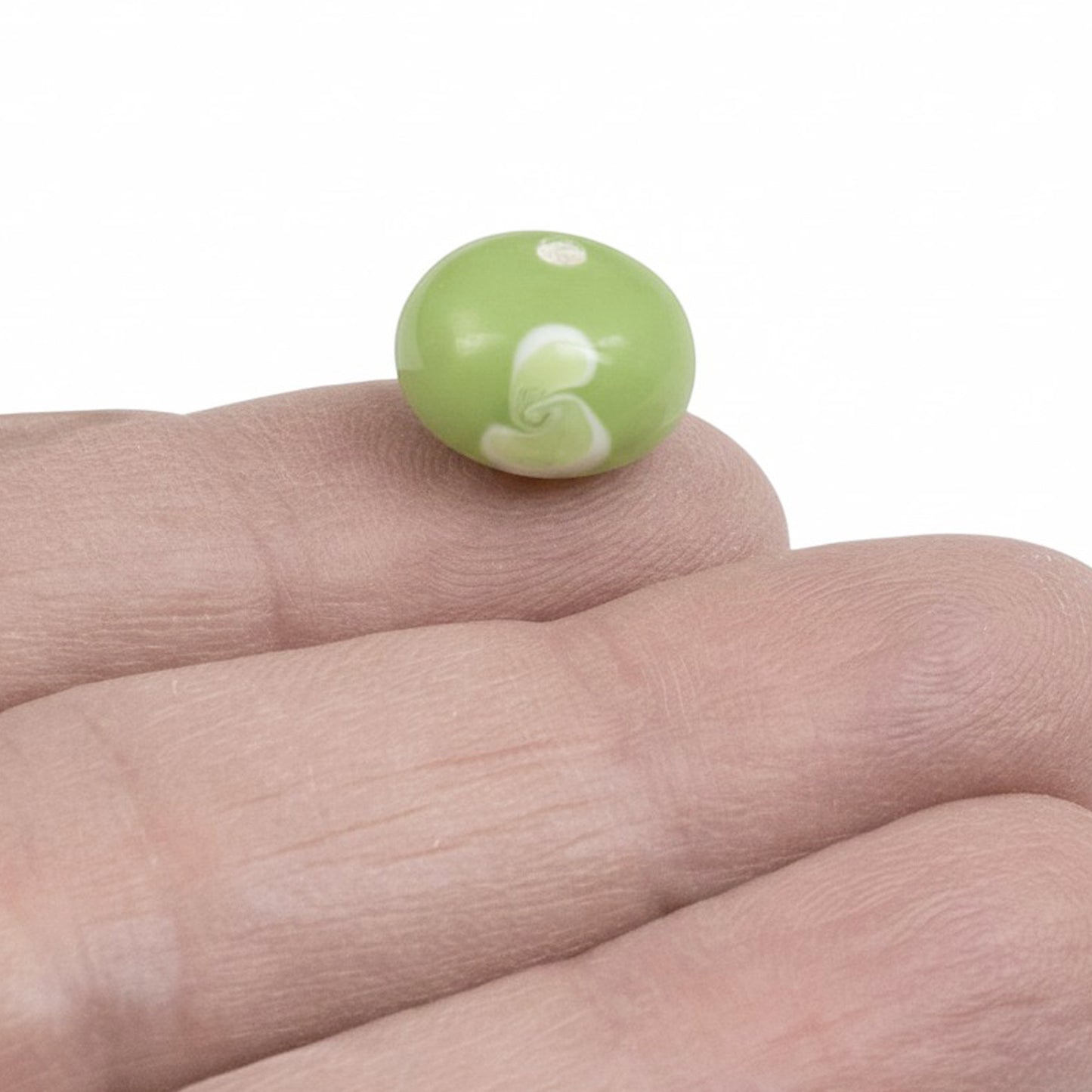 Green Swirl Flower Lampwork Beads: Opaque Lime Rondelle Glass 13mm 10-Pack