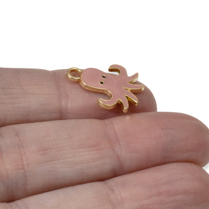 6 Pink Enamel Octopus Charms - Whimsical Pendants for Sea Life Jewelry & Crafts