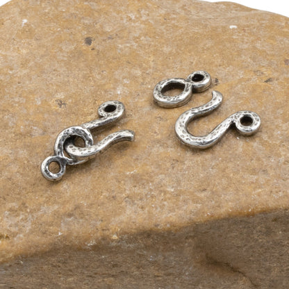 2 Sets Pewter Distressed Hook & Eye Clasps, TierraCast Dark Silver Artisan Clasp