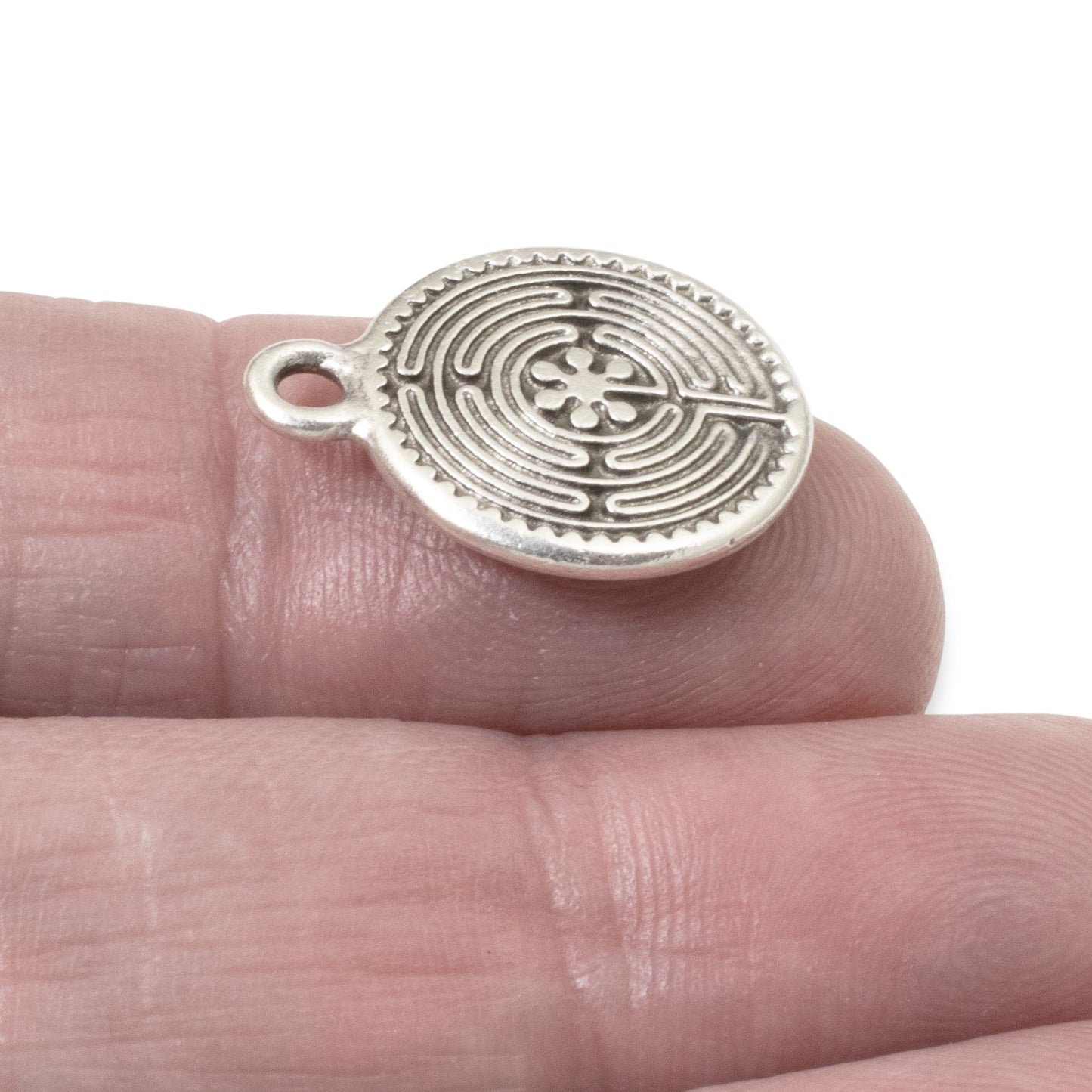 4 Silver Labyrinth Charms, TierraCast Double-Sided Maze for DIY Jewelry