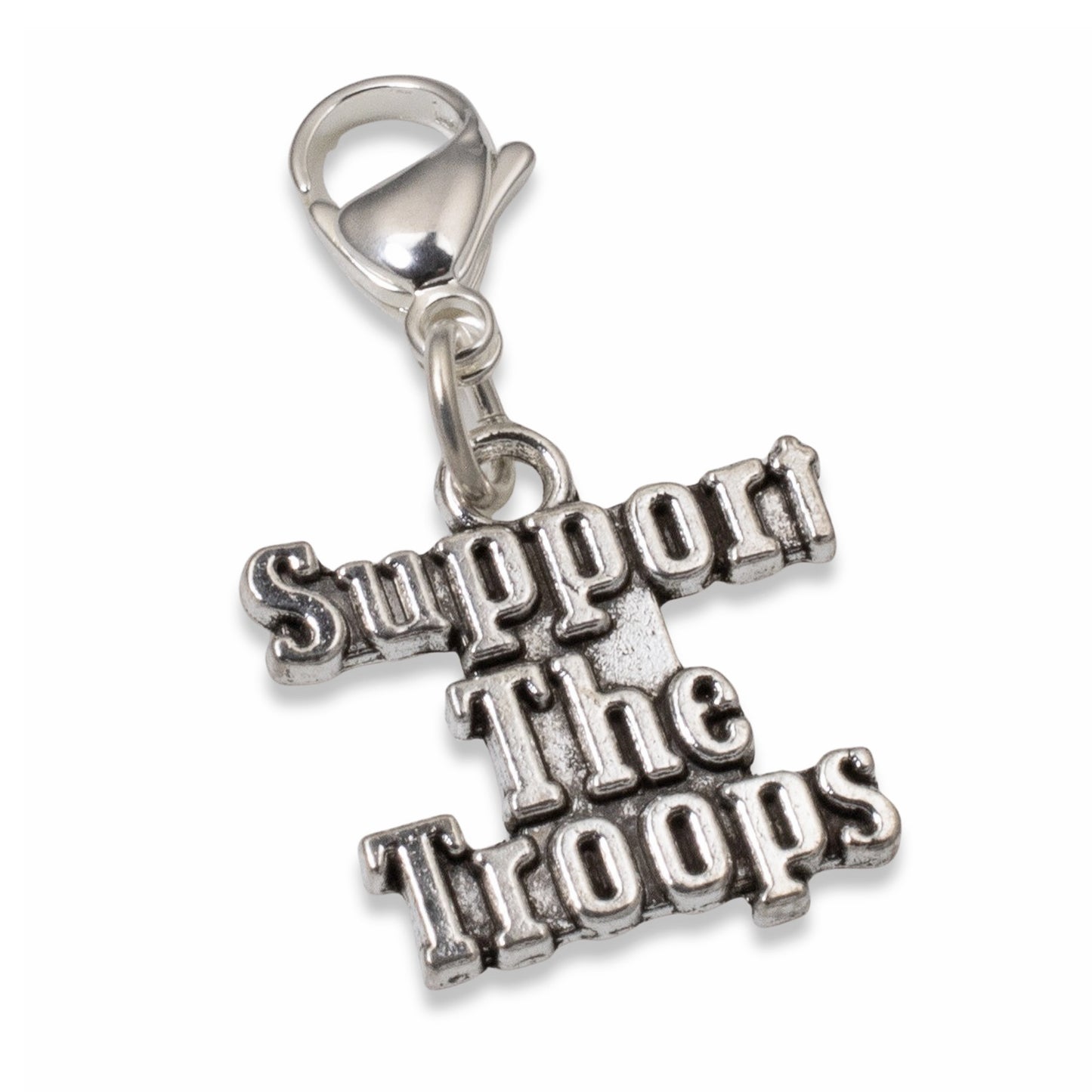 Support the Troops Clip On Charm: Military Pride Patriotic Gift Silver 1 1/2"