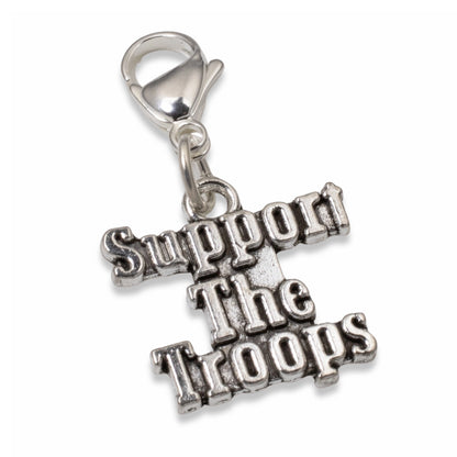 Support the Troops Clip On Charm: Military Pride Patriotic Gift Silver 1 1/2"