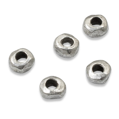 5 Silver 5mm Nugget Spacer Beads - Large Hole for Leather Cord - Nunn Design