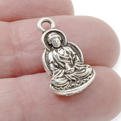 2 Zen Buddha Charms - Silver-Plated Pewter Spiritual Jewelry Pendants for Mindfulness