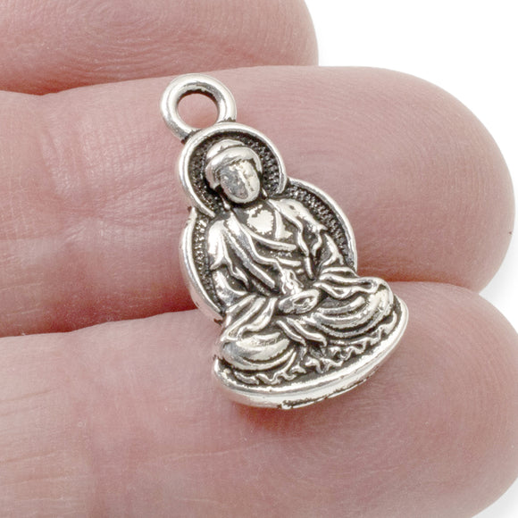 2 Serene Buddha Charms - Silver-Plated TierraCast Pewter - Mindfulness Jewelry