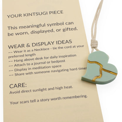Kintsugi Heart Necklace: Sage Green Wearable Art Inspiration Gift Handmade USA