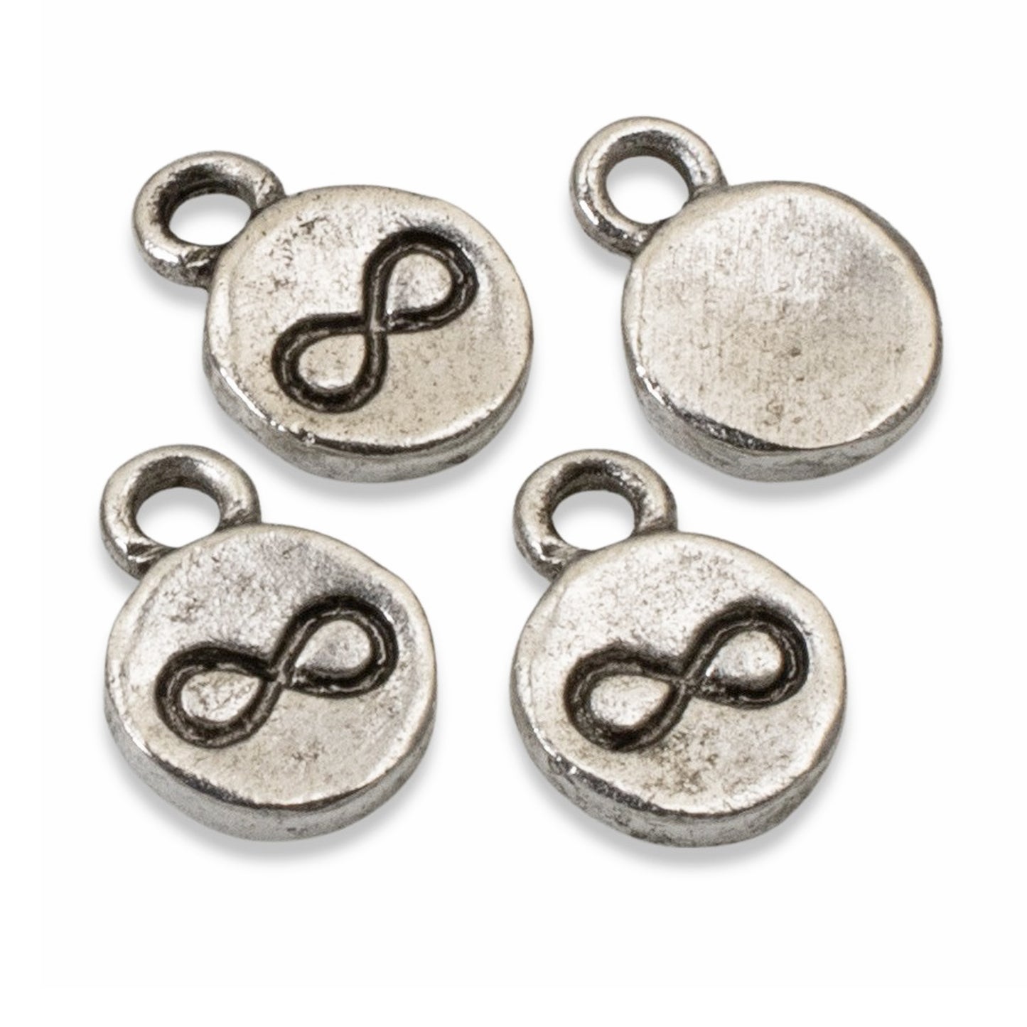 Silver Infinity Charms, 4-Pack Endless Possibilities Symbols, Rustic Design, Nunn Design USA Made