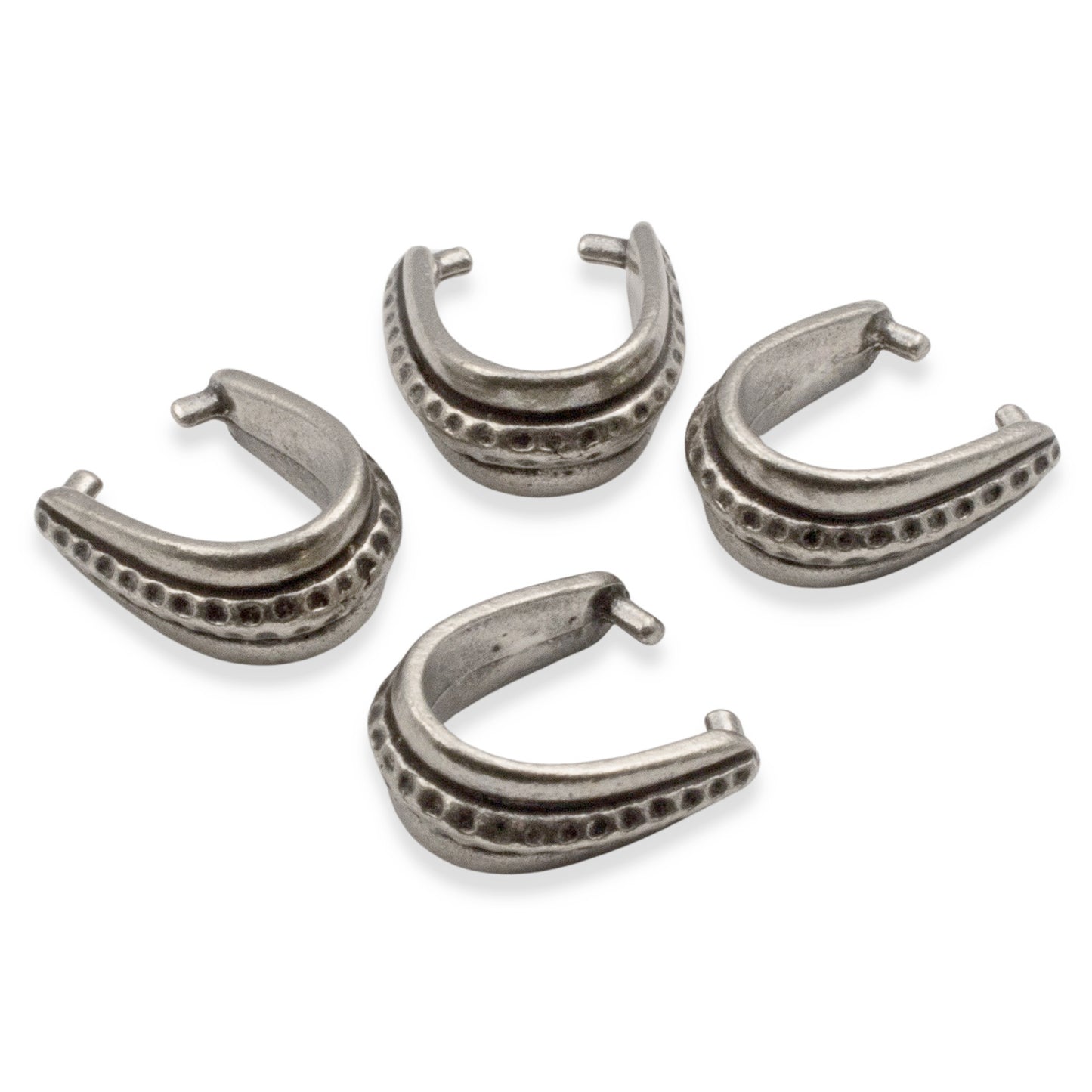 Dark Silver Pinch Bails Hammered Design, 4-Pack Antique Pewter Pendant Holders