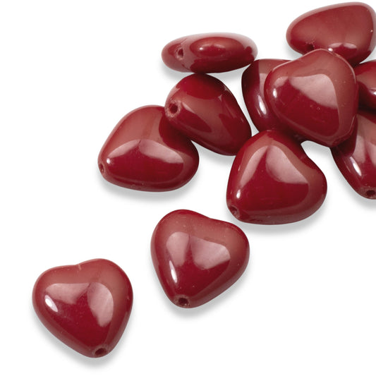 Maroon Red Heart Shaped Beads, 20-Pack Czech Glass Dark Red Jewelry Supplies
