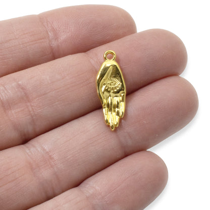 Evil Eye Hand Charms, 2-Pack 24k Gold Plated Protection Symbol, Spiritual DIY