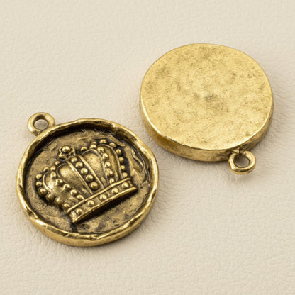 Gold Crown Pendants, Nunn Design Pewter Charm, Antique Finish, 2-Pack for Jewelry Making