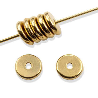 Gold Disk Spacer Beads 7mm: 24k Gold Plated Heishi 10-Pack Contemporary Design