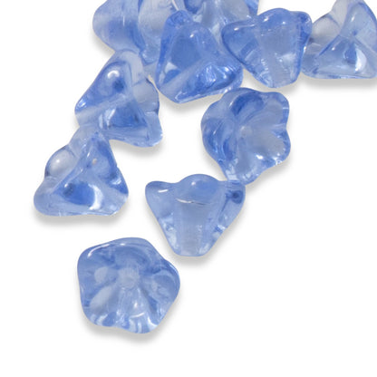 Light Sapphire Blue Bell Flower Beads, 25-Pack Czech Glass 6x8mm, Spring Crafts
