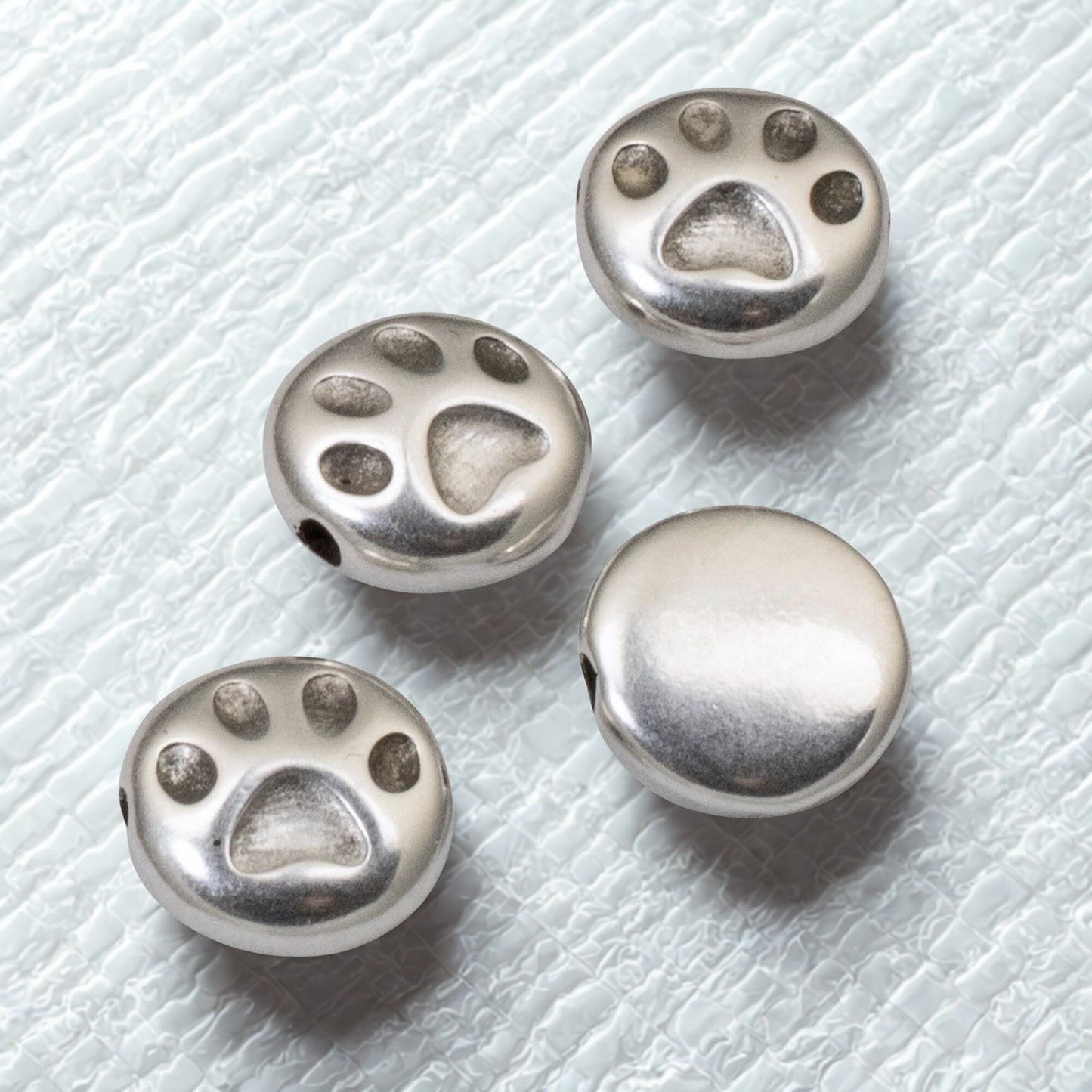 Paw Print Beads 4-Pack Silver Plated Pet Memorial Dog Cat Jewelry Making 9mm