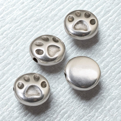 Paw Print Beads 4-Pack Silver Plated Pet Memorial Dog Cat Jewelry Making 9mm