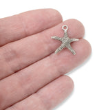 20 Silver Starfish Charms, Metal Beach Ocean Charm for Summer Jewelry Making