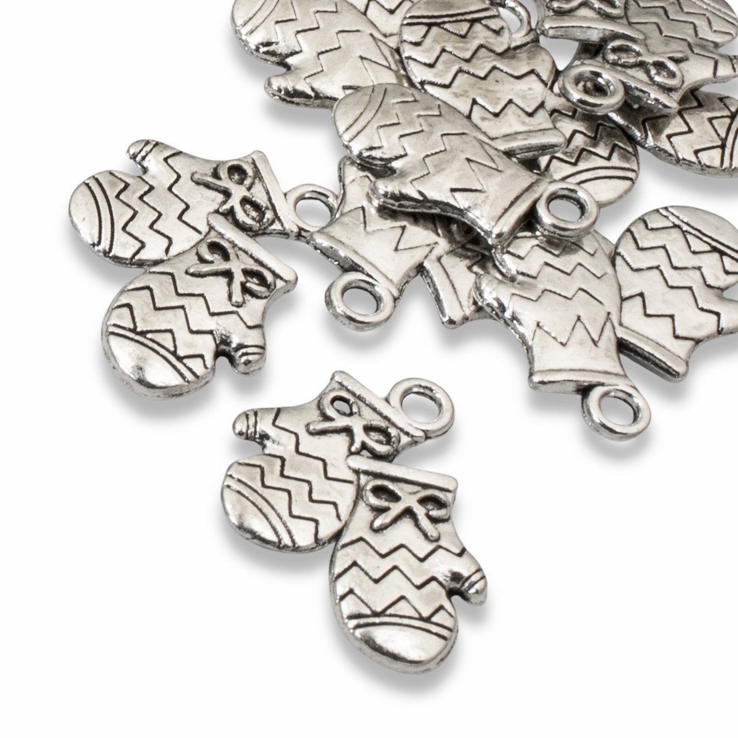 Silver Mitten Charms Winter Holiday Christmas Jewelry Making 20-Pack