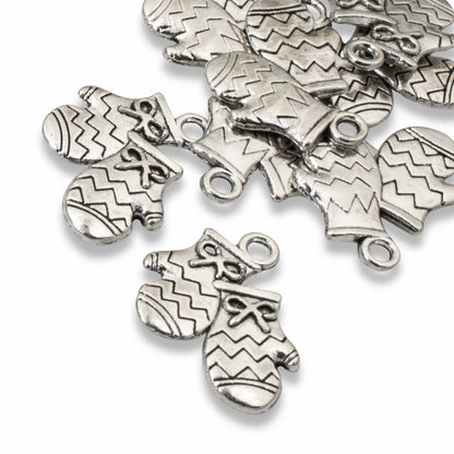 Silver Mitten Charms Winter Holiday Christmas Jewelry Making 20-Pack