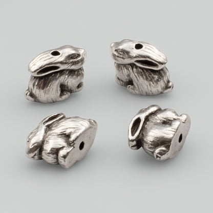 Silver Bunny Beads: 4-Pack Rabbits for Easter Jewelry Making Spring Crafts, Woodland Nature DIY 9mm