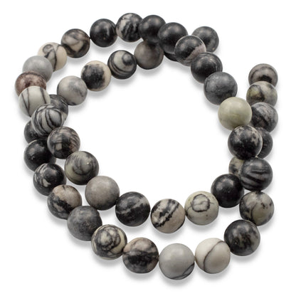 Black Silk Stone Beads: 8mm Round Striped Jasper Gemstone Strand Natural Stone 47pcs