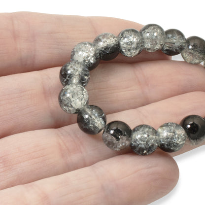 50-Pack 8mm Black & Clear Crackle Glass Beads, Two-Tone Beads for DIY Jewelry