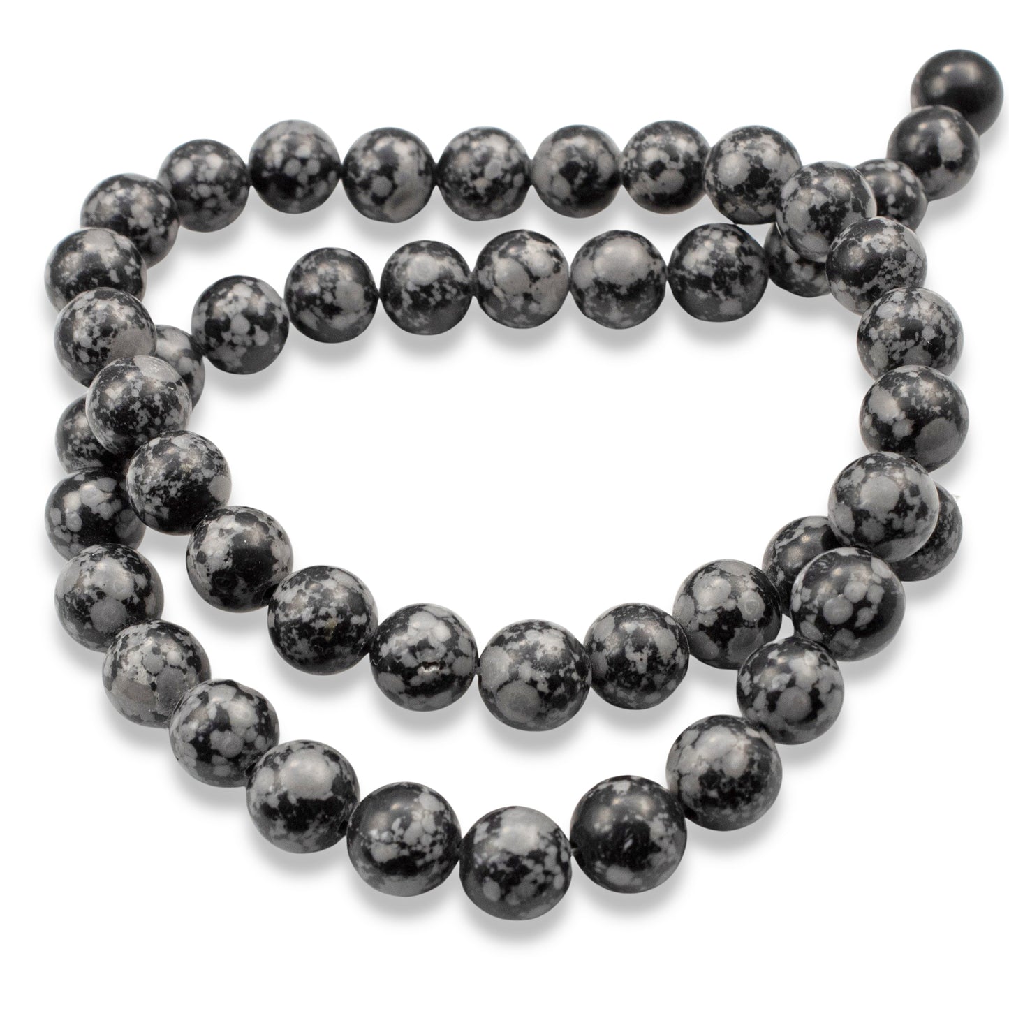 Snowflake Obsidian Beads: 8mm Round Black Gemstone Strand Natural Stone 48Pcs