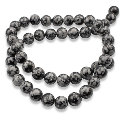 Snowflake Obsidian Beads: 8mm Round Black Gemstone Strand Natural Stone 48Pcs