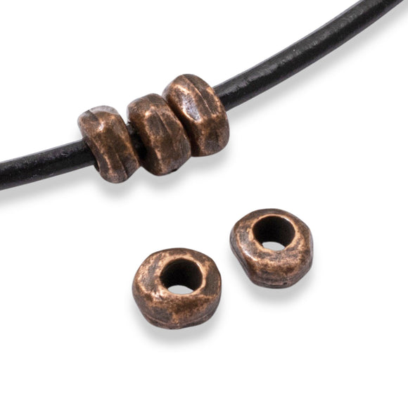 5 Copper 5mm Nugget Spacer Beads - Large Hole for Leather Cord - Nunn Design