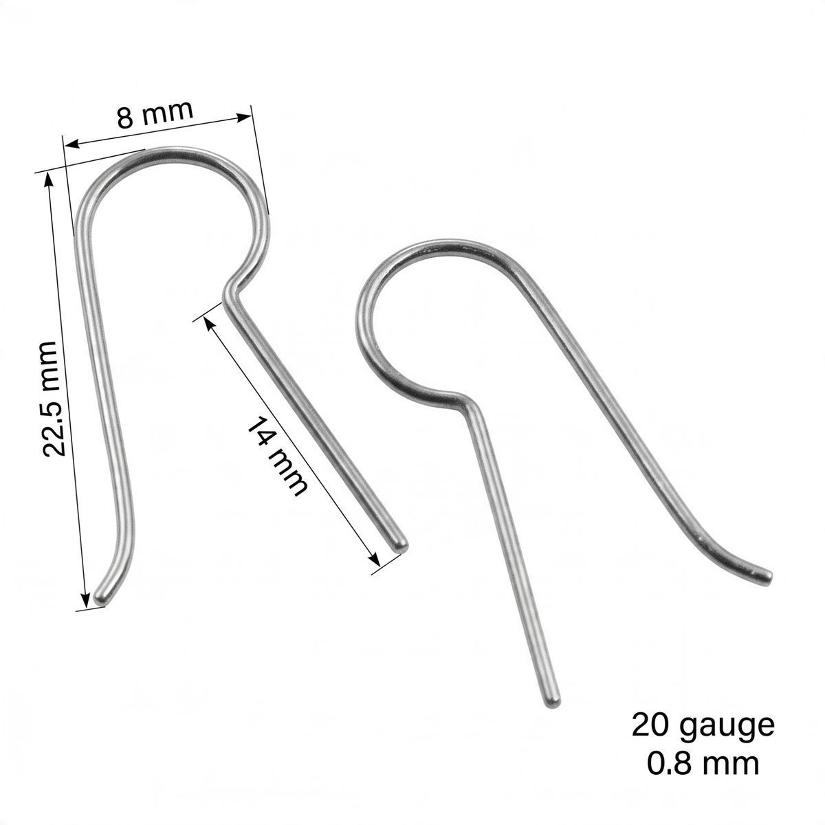 Hackberry Creek titanium ear wire blanks with 14mm straight legs for custom jewelry making, 20 gauge, natural gray.