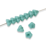 50 Baby Bell Flower Beads - Opaque Green Turquoise - Czech Glass 4x6mm