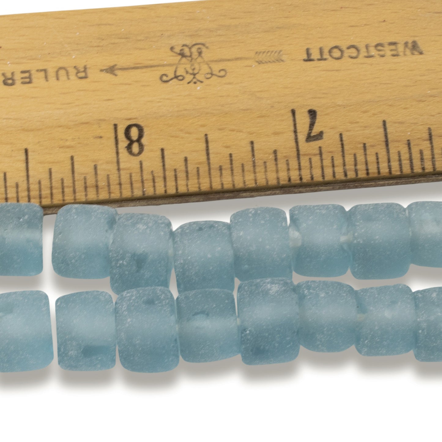 Blue Green Sea Glass Beads: 50 Recycled Matte Rondelle Beach Jewelry