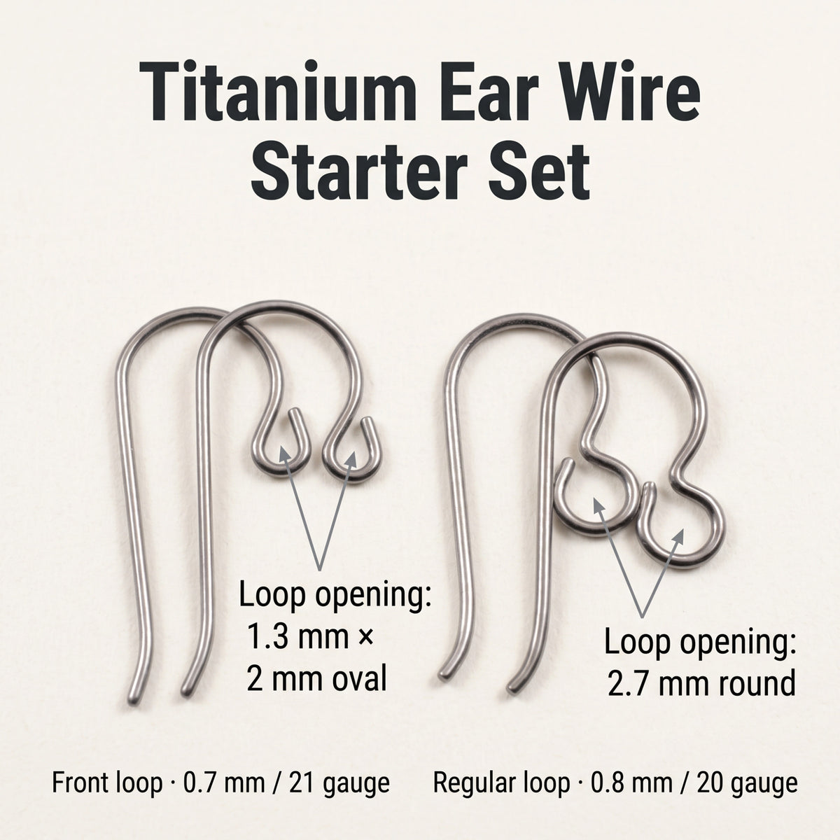 10 Pairs Titanium Ear Wire Starter Set, Hypoallergenic Earring Hooks for Sensitive Ears, Regular & Front Loop Variety