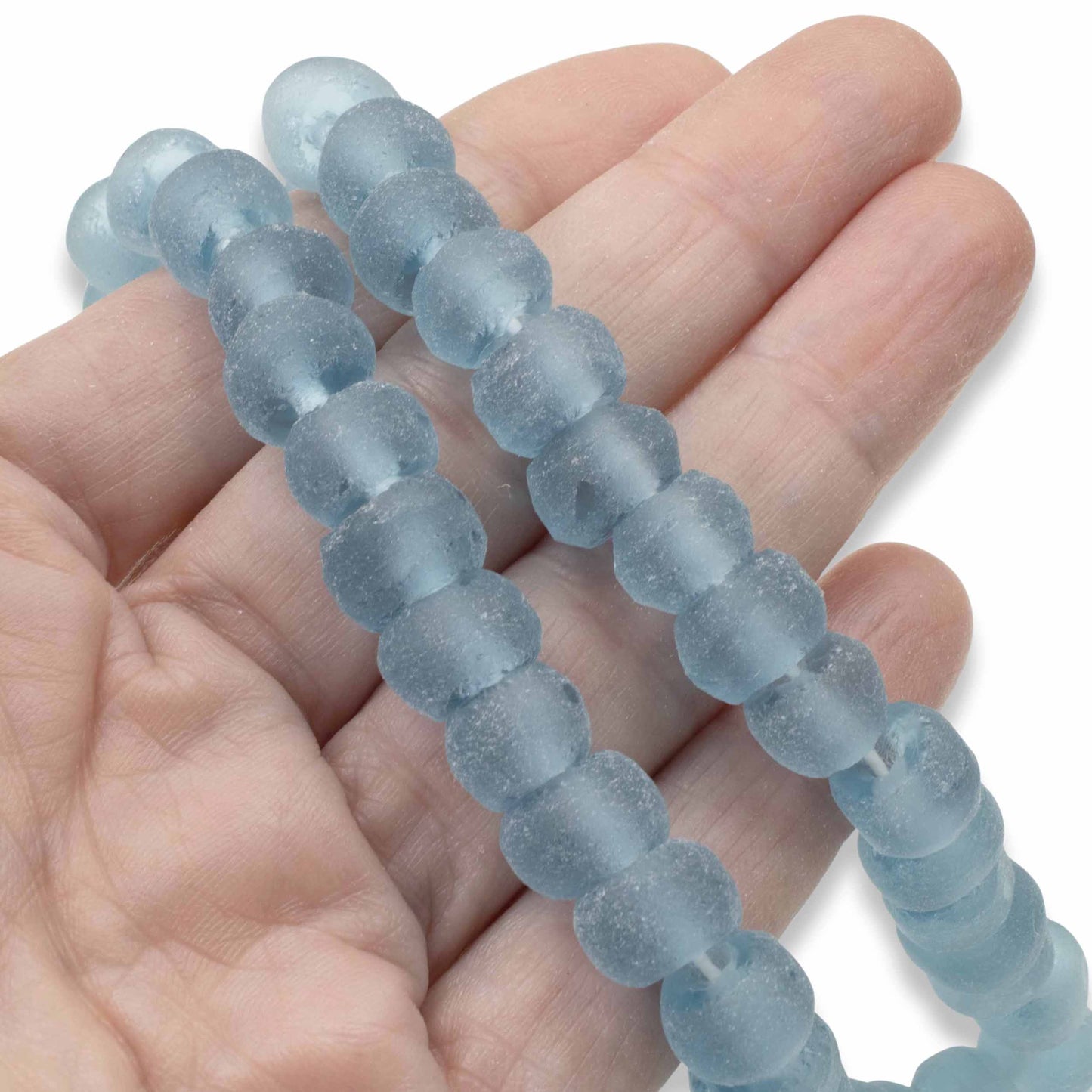 Light Blue Weathered Glass Beads, Recycled Rondelle Strand, Sustainable Jewelry Making, Eco-Friendly Beads