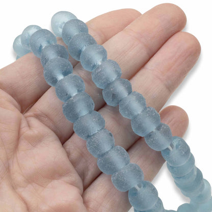 Light Blue Weathered Glass Beads, Recycled Rondelle Strand, Sustainable Jewelry Making, Eco-Friendly Beads