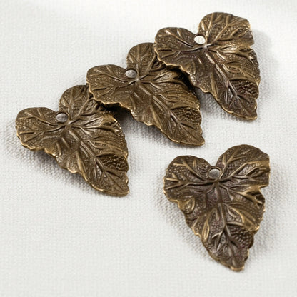 Woodland Leaf Charms: Natural Brass Vintaj Stamping Autumn Earring Findings 4-Pack