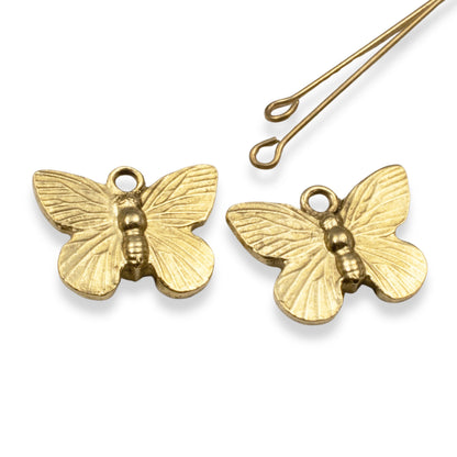 Gold Butterfly Charms: 24k Plated Antique Pewter Nature Pendants USA Made 2-Pack