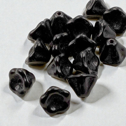 Jet Black Bell Flower Beads: Czech Glass 6x8mm 50-Pack for Jewelry Making