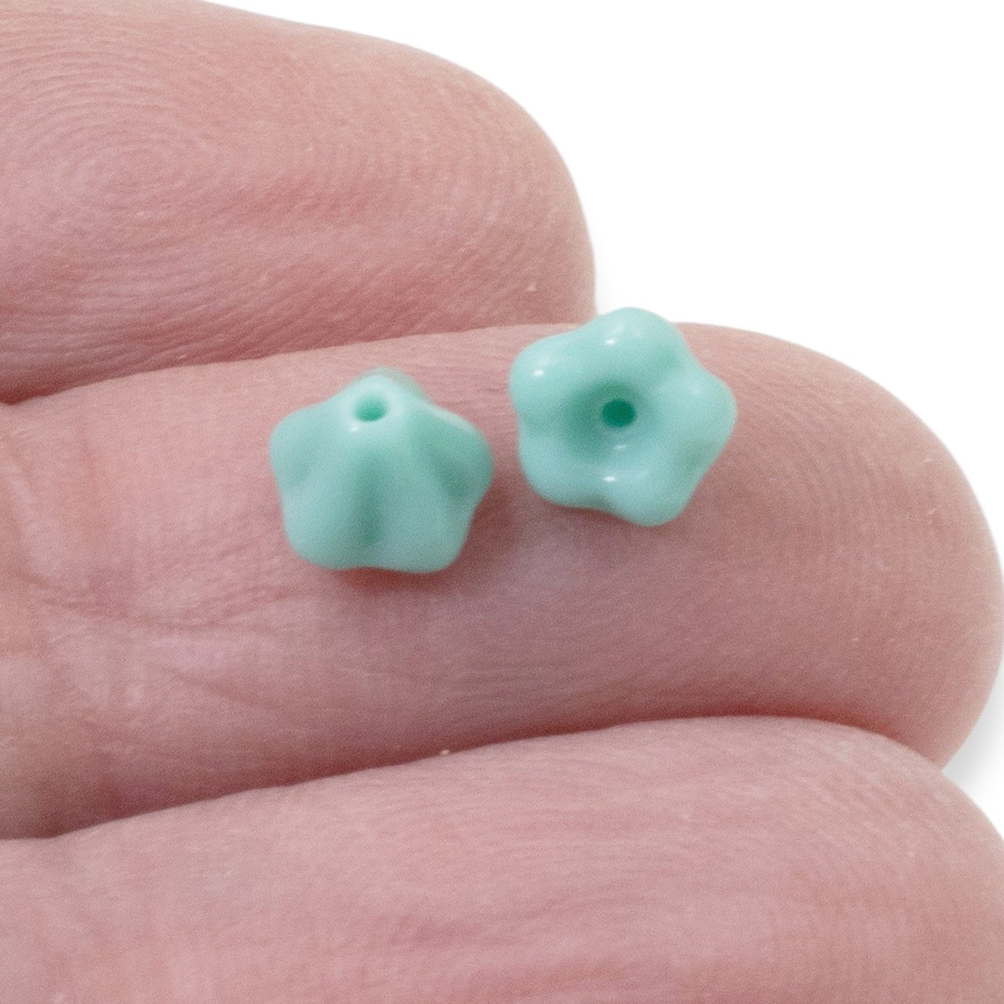 50 Baby Bell Flower Beads - Opaque Green Turquoise - Czech Glass 4x6mm