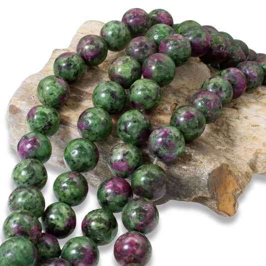 Ruby Zoisite 12mm Gemstone Beads, Lush Green & Pink Round Stone for DIY Jewelry