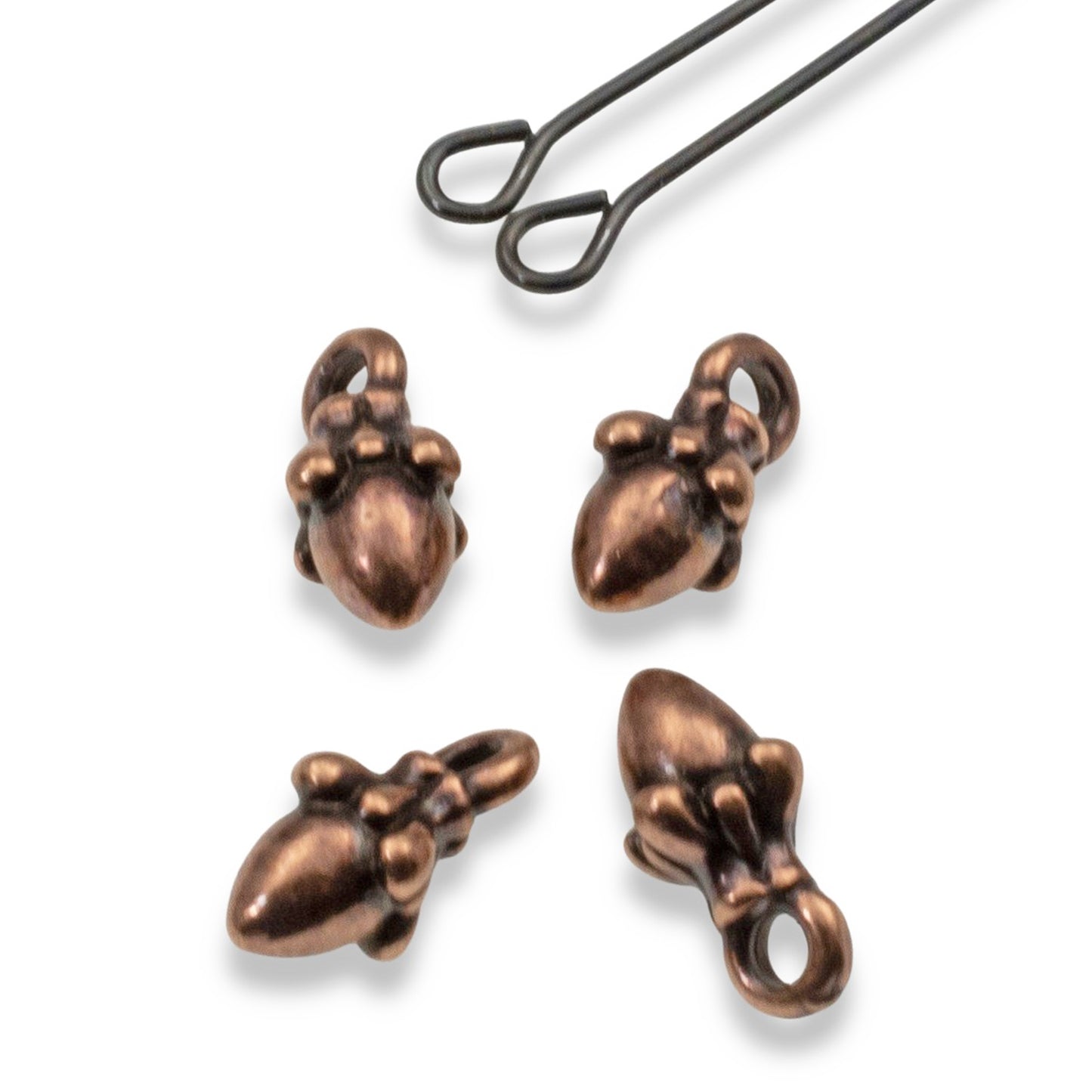 Tiny Copper Acorn Charms: 10mm Autumn Woodland Nature Pendants 10-Pack