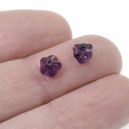 100pcs Deep Violet Czech Glass Mini Bell Flower Beads, 4x6mm Purple DIY Jewelry