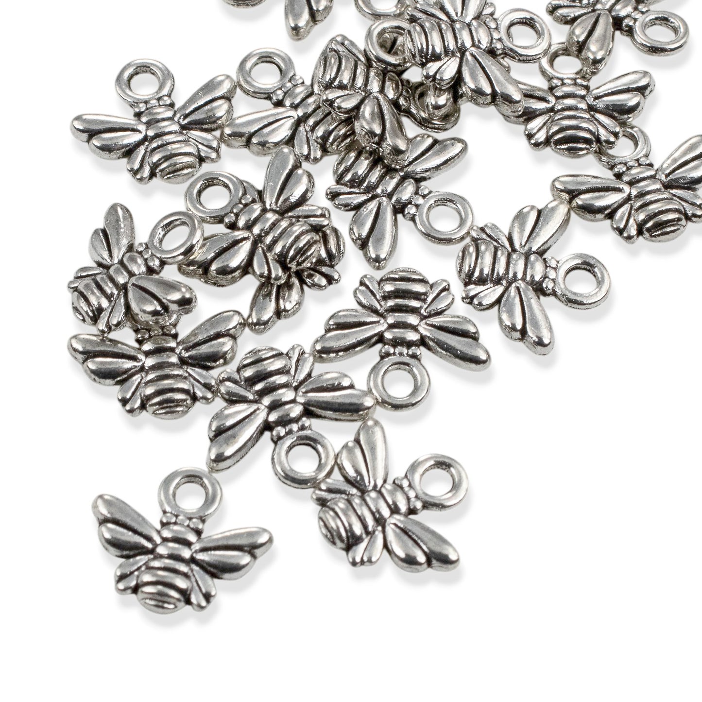 Bee Charms 20-Pack, Antique Silver Metal Botanical Nature DIY Jewelry Supply
