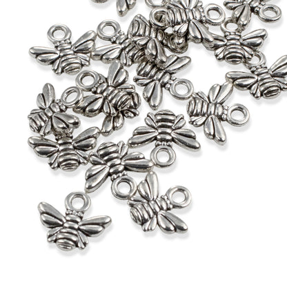 Bee Charms 20-Pack, Antique Silver Metal Botanical Nature DIY Jewelry Supply